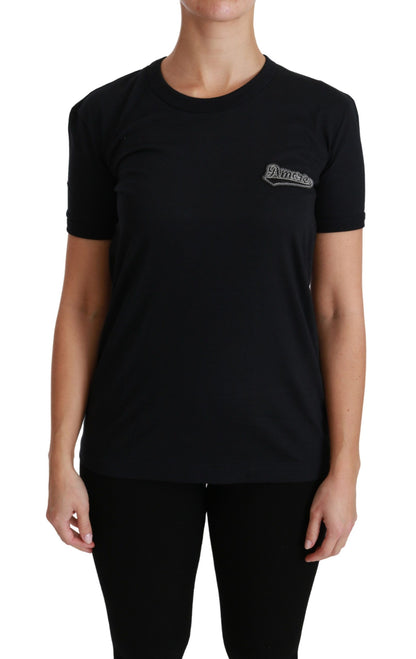 T-shirt élégant à col rond bleu Amore de Dolce &amp; Gabbana