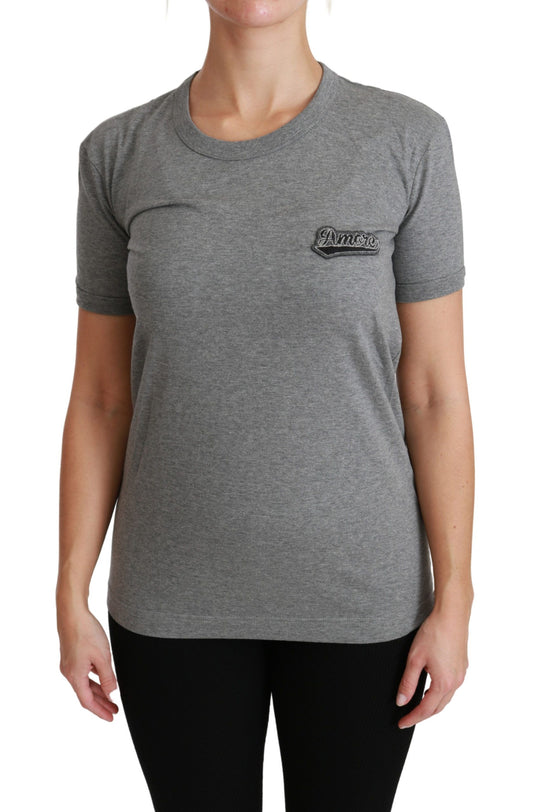T-shirt ras du cou gris chic Dolce &amp; Gabbana avec patch Amore