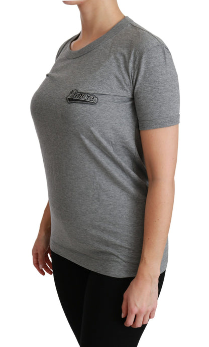 T-shirt ras du cou gris chic Dolce &amp; Gabbana avec patch Amore