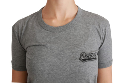 T-shirt ras du cou gris chic Dolce &amp; Gabbana avec patch Amore