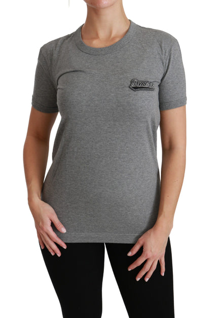 T-shirt ras du cou gris chic Dolce &amp; Gabbana avec patch Amore