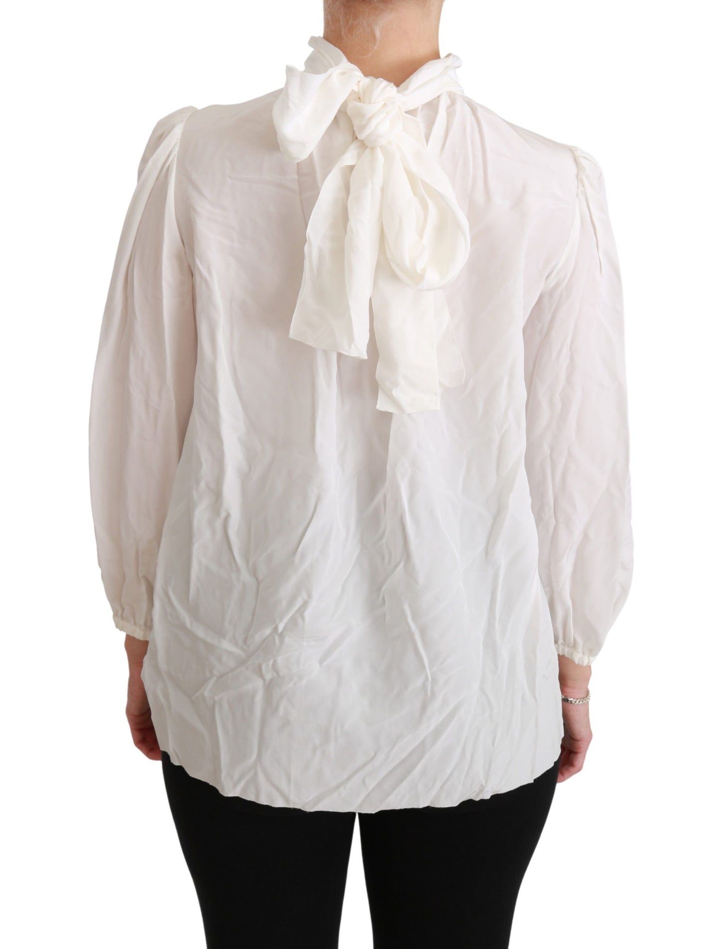 Dolce &amp; Gabbana Élégant chemisier à col roulé en soie blanche