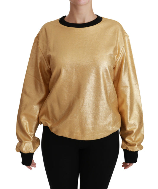 Pull élégant à col rond en coton doré Dolce &amp; Gabbana