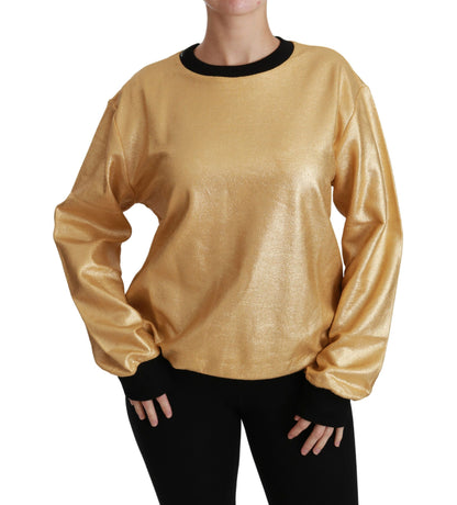 Pull élégant à col rond en coton doré Dolce &amp; Gabbana