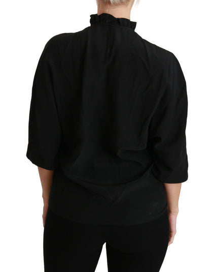 Dolce &amp; Gabbana Élégant chemisier à manches courtes en soie noire