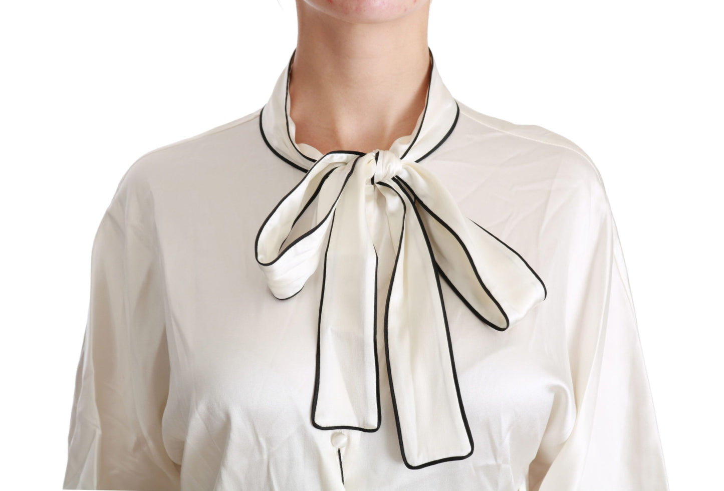 Dolce &amp; Gabbana Élégant chemisier en soie beige avec foulard à nœud