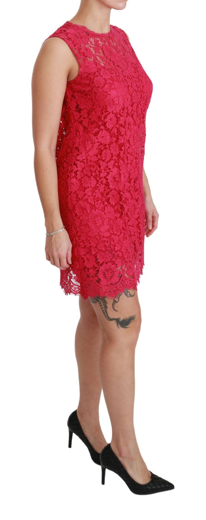 Dolce &amp; Gabbana Pink Floral Lace Shift Gown Mini Dress