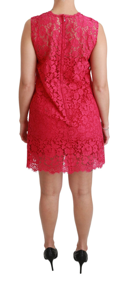 Dolce &amp; Gabbana Pink Floral Lace Shift Gown Mini Dress