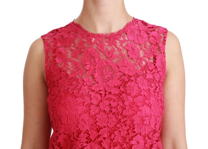 Dolce &amp; Gabbana Pink Floral Lace Shift Gown Mini Dress