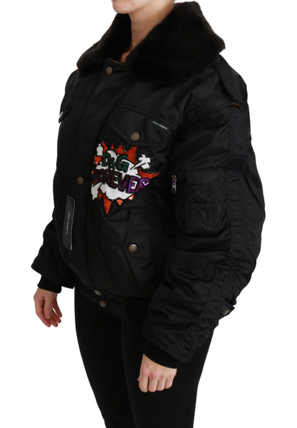 Dolce &amp; Gabbana - Élégant blouson aviateur noir avec éléments détachables
