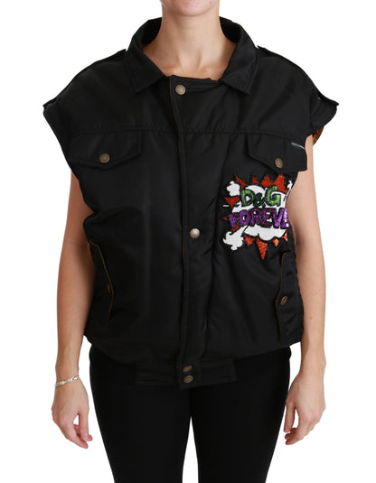 Dolce &amp; Gabbana - Élégant blouson aviateur noir avec éléments détachables