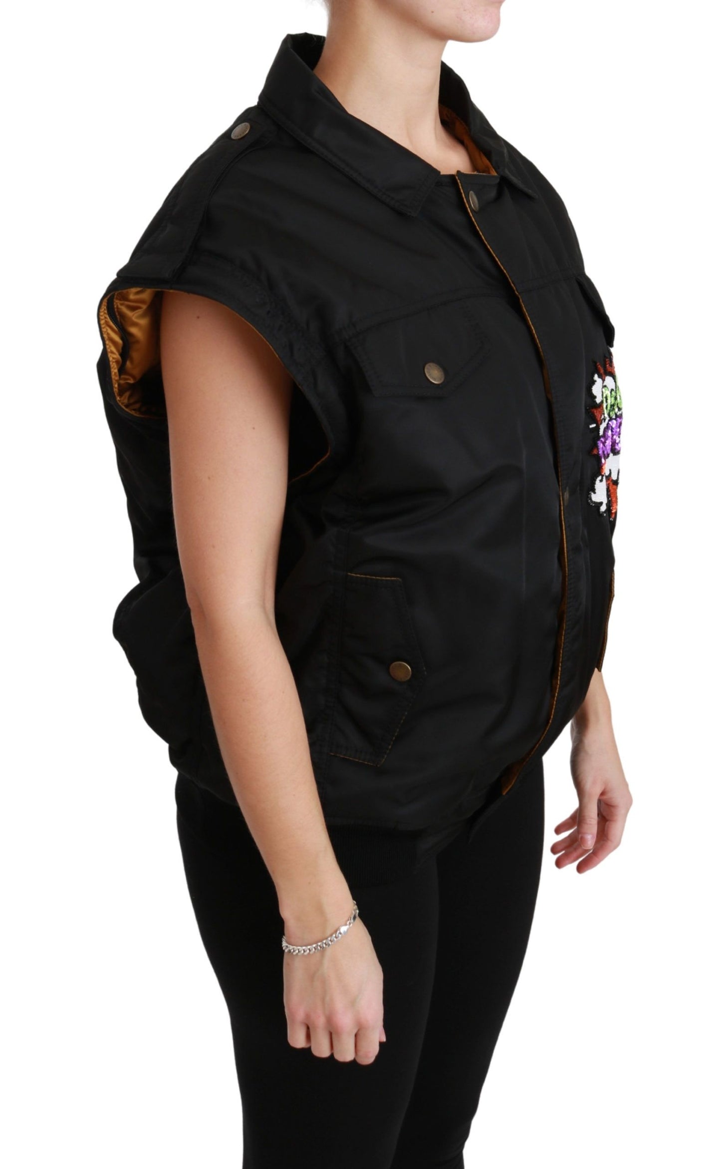 Dolce &amp; Gabbana - Élégant blouson aviateur noir avec éléments détachables