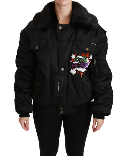 Dolce &amp; Gabbana - Élégant blouson aviateur noir avec éléments détachables