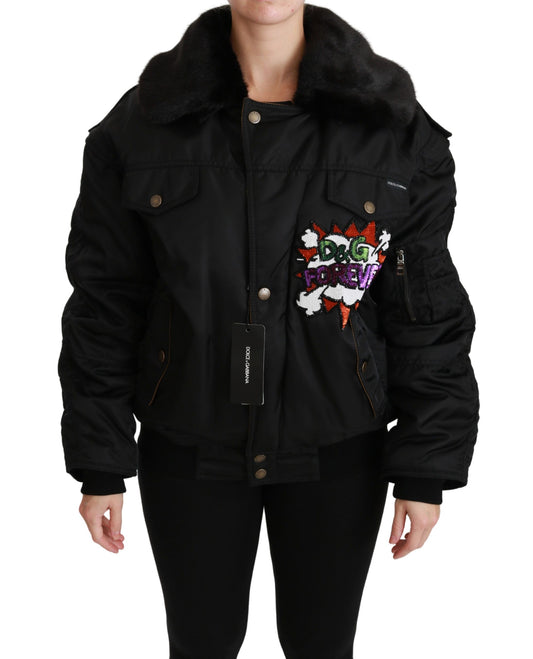 Dolce &amp; Gabbana - Élégant blouson aviateur noir avec éléments détachables