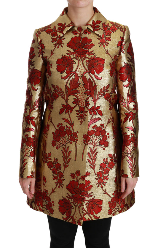 Trench-coat élégant en brocart floral doré Dolce &amp; Gabbana