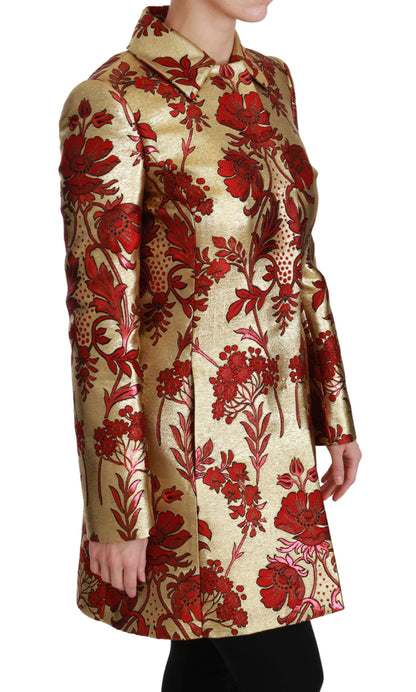 Trench-coat élégant en brocart floral doré Dolce &amp; Gabbana