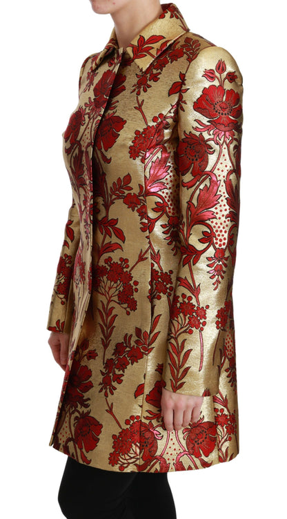 Trench-coat élégant en brocart floral doré Dolce &amp; Gabbana