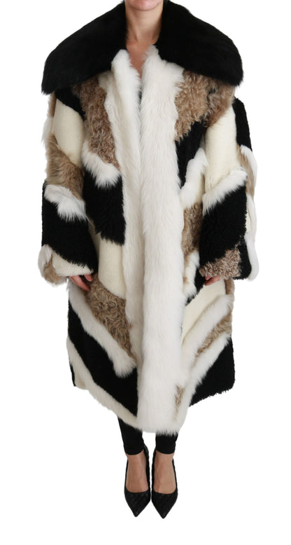 Dolce &amp; Gabbana Élégant manteau cape en peau lainée multicolore