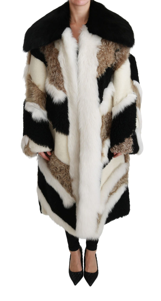 Dolce &amp; Gabbana Élégant manteau cape en peau lainée multicolore