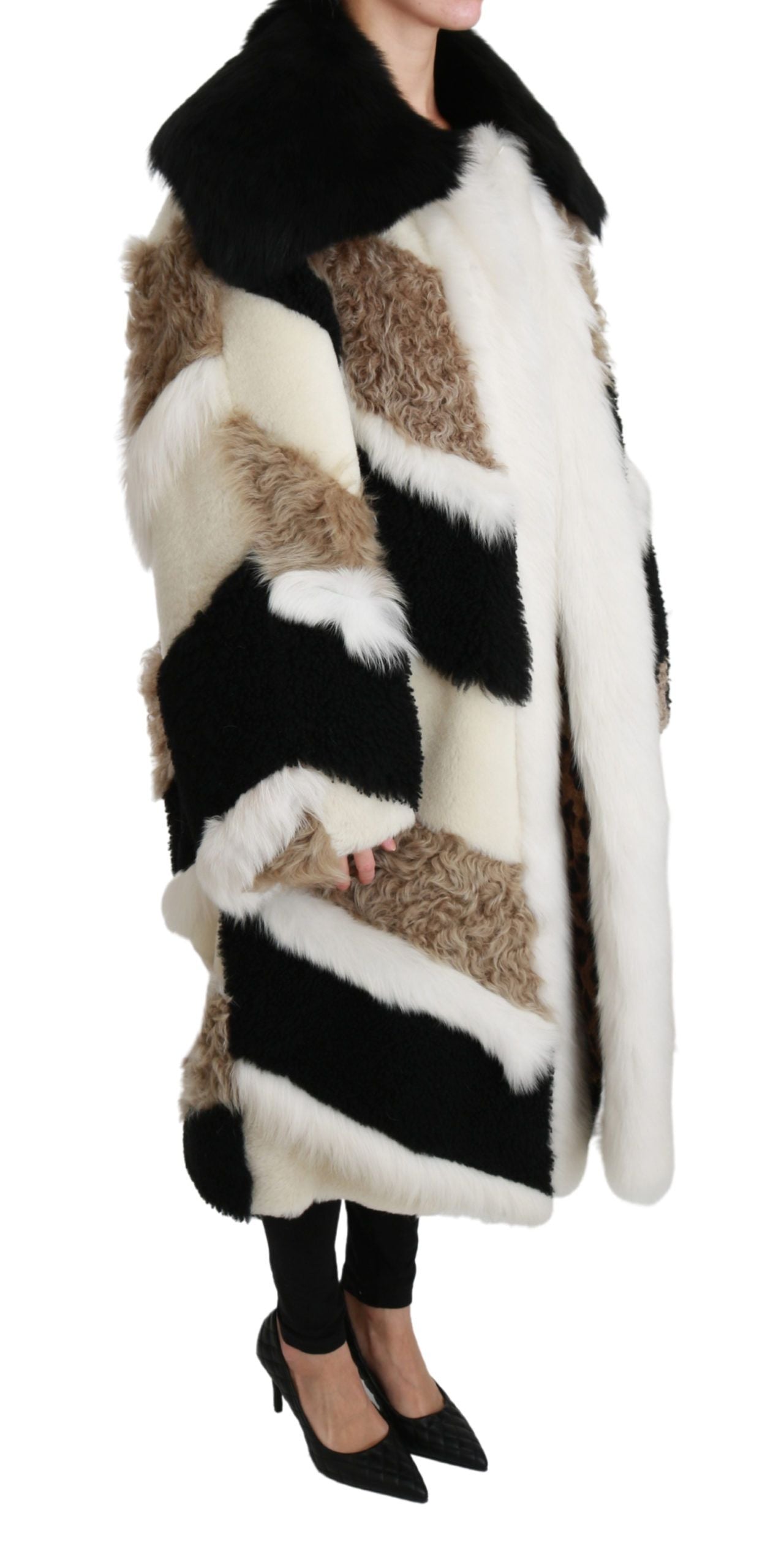Dolce &amp; Gabbana Élégant manteau cape en peau lainée multicolore