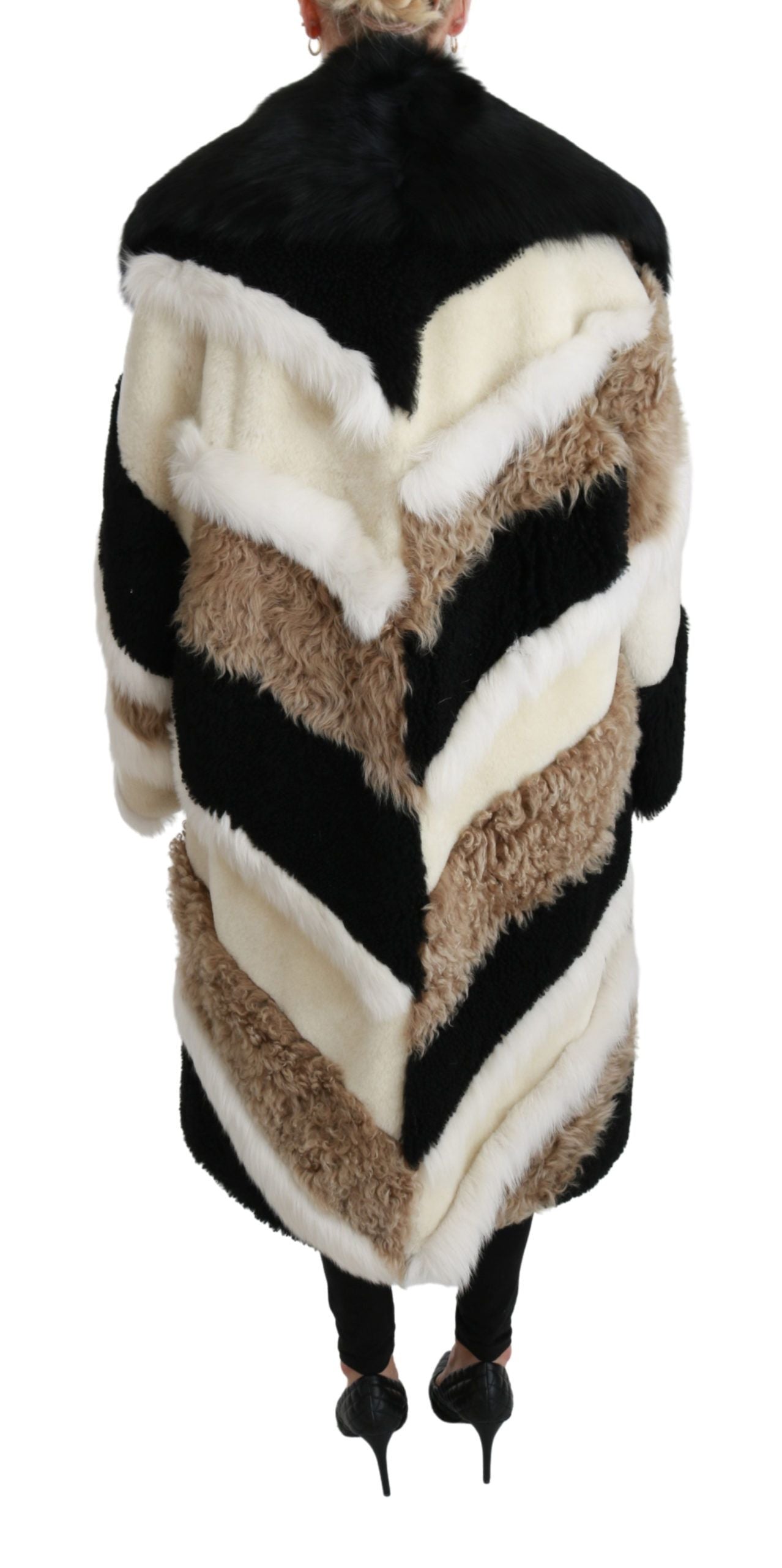 Dolce &amp; Gabbana Élégant manteau cape en peau lainée multicolore
