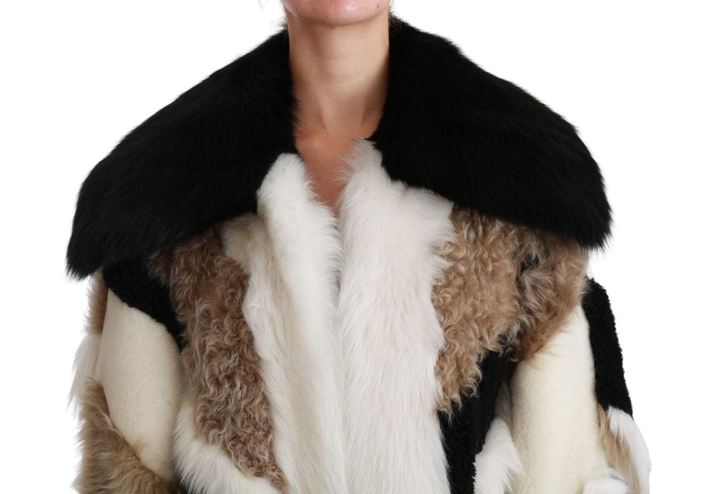 Dolce &amp; Gabbana Élégant manteau cape en peau lainée multicolore