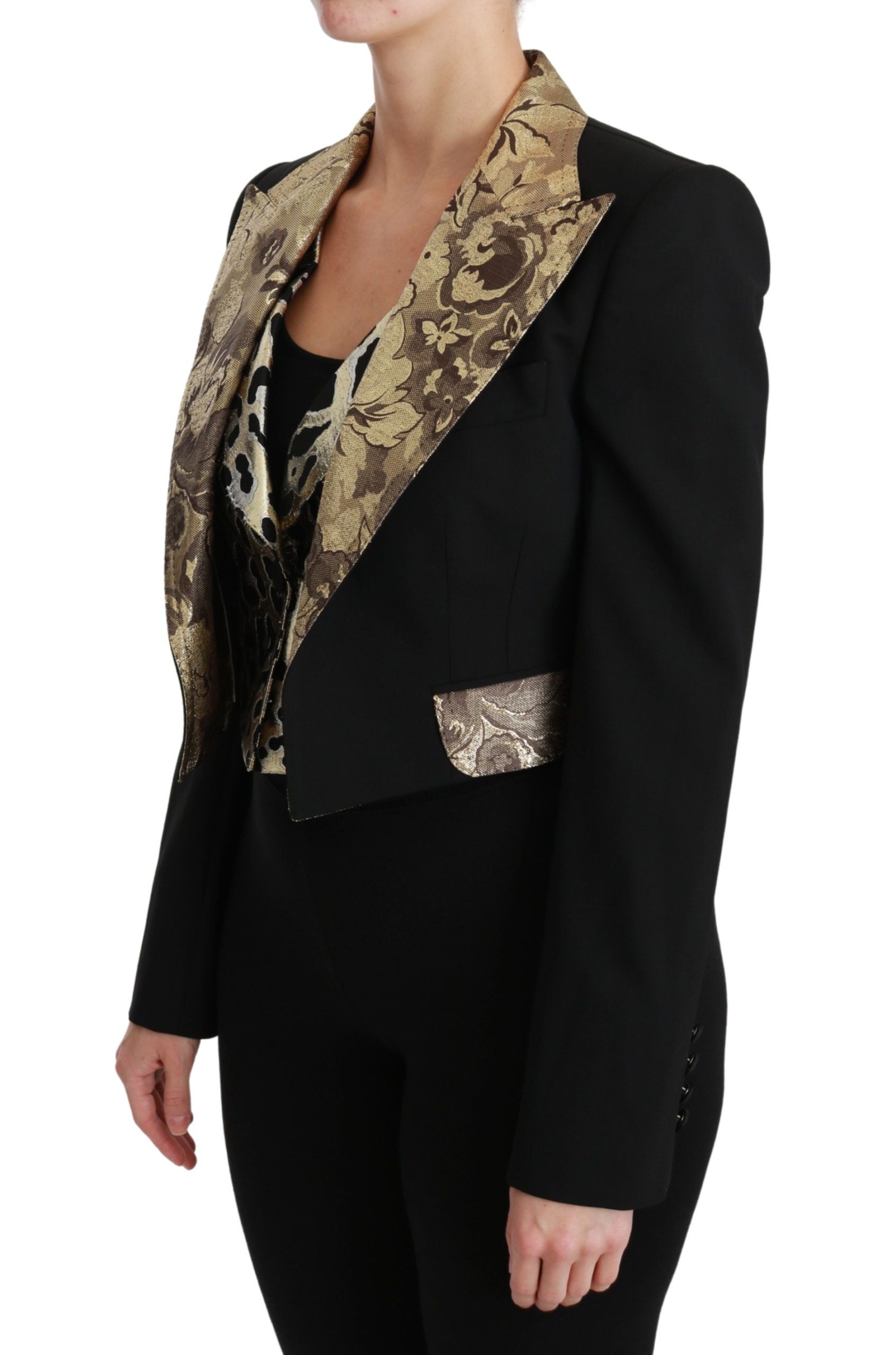 Dolce & Gabbana Black Jacquard Vest Blazer Coat Wool Jacket by Dolce & Gabbana