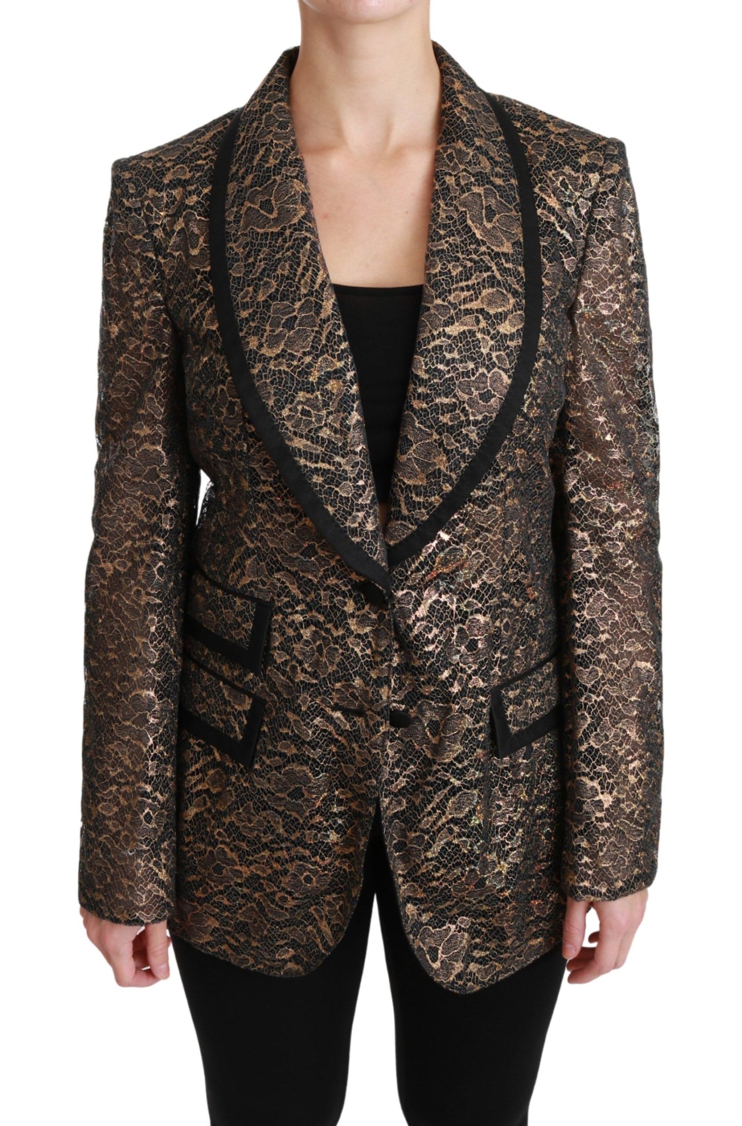 Veste blazer élégante en dentelle florale dorée Dolce &amp; Gabbana