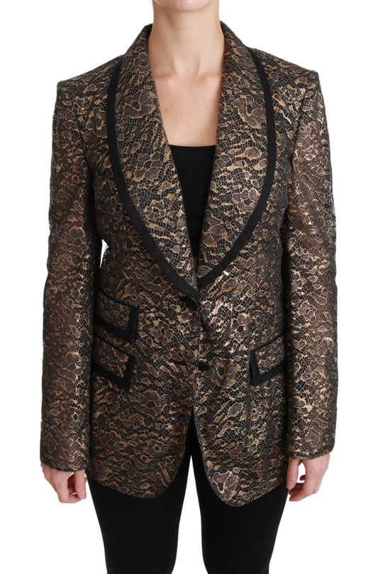 Veste blazer élégante en dentelle florale dorée Dolce &amp; Gabbana