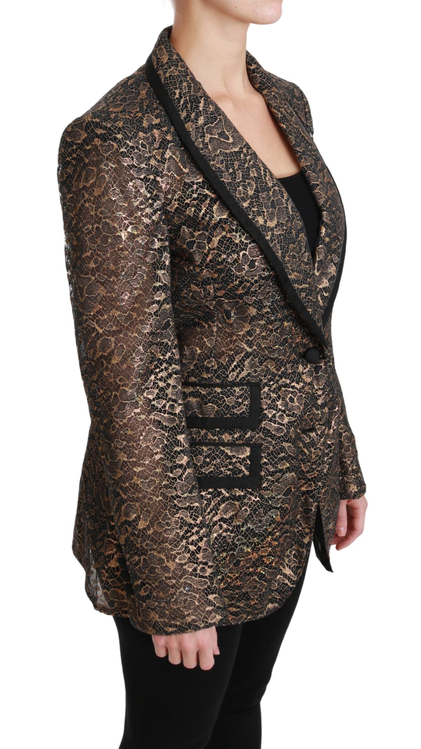 Veste blazer élégante en dentelle florale dorée Dolce &amp; Gabbana