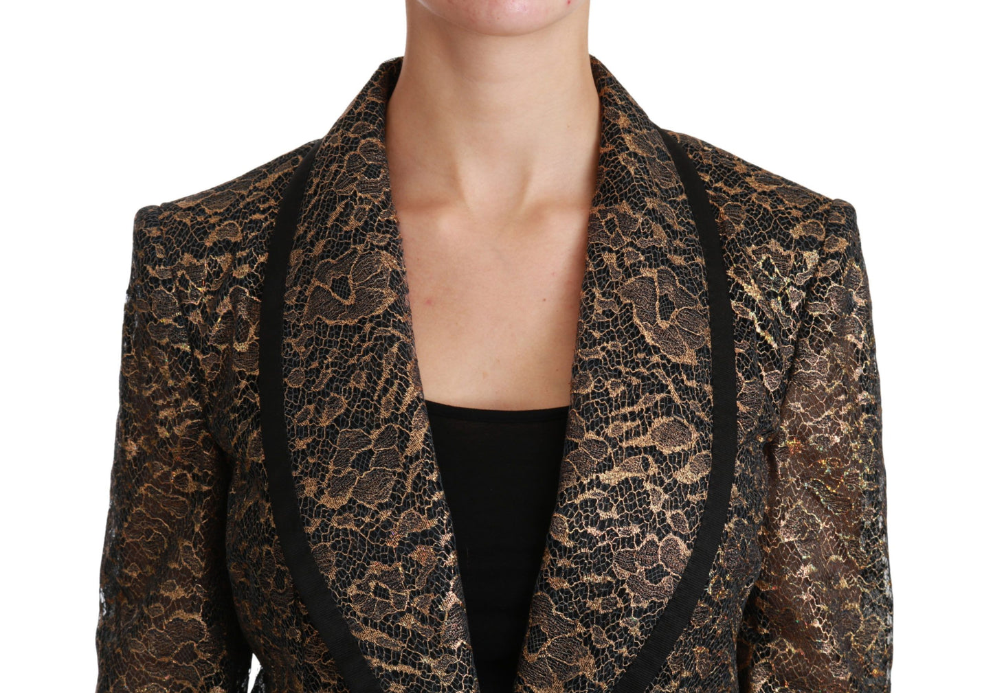 Veste blazer élégante en dentelle florale dorée Dolce &amp; Gabbana