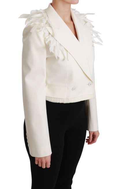 Dolce &amp; Gabbana White Double Breasted Coat Wool Jacket