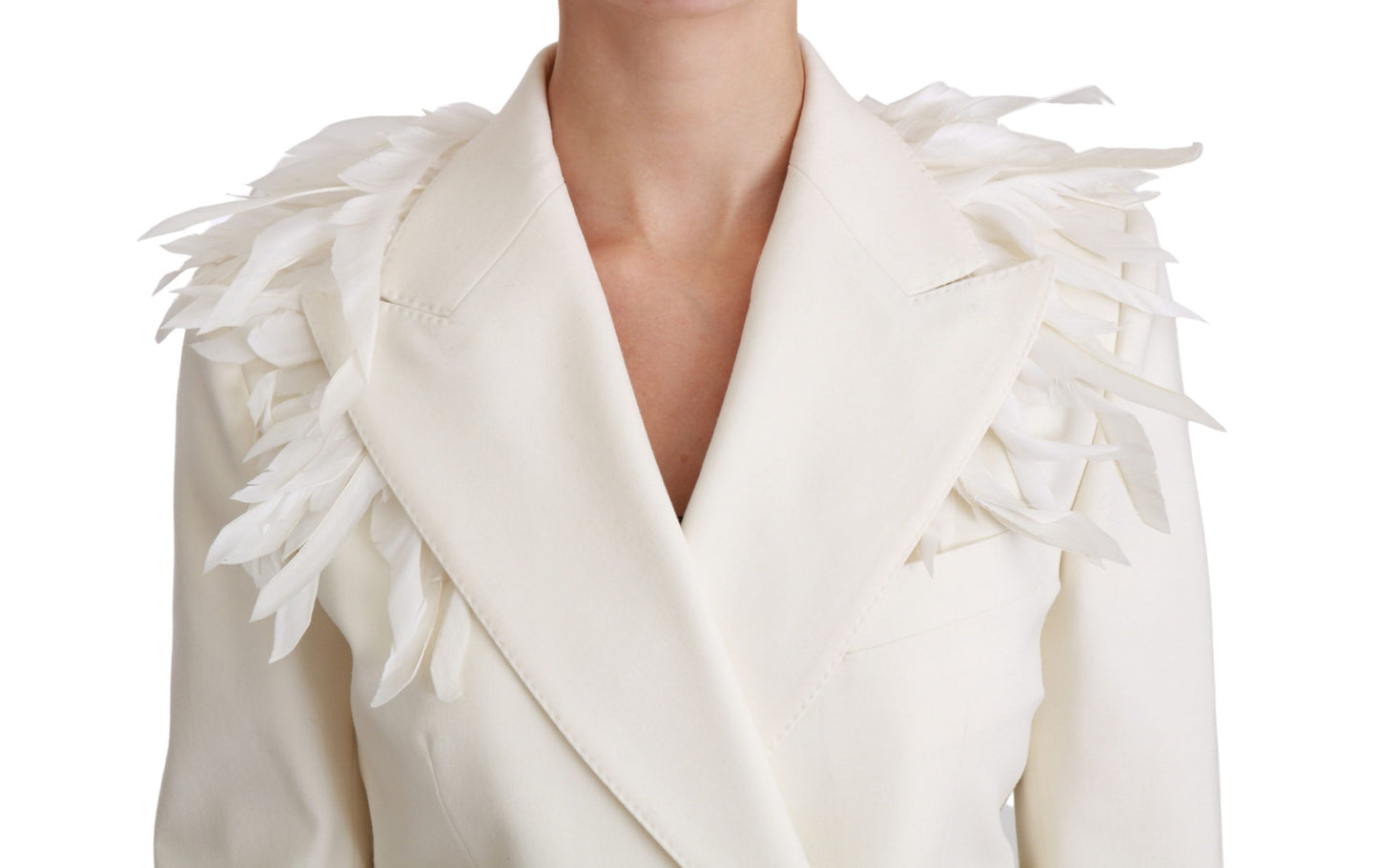Dolce &amp; Gabbana White Double Breasted Coat Wool Jacket