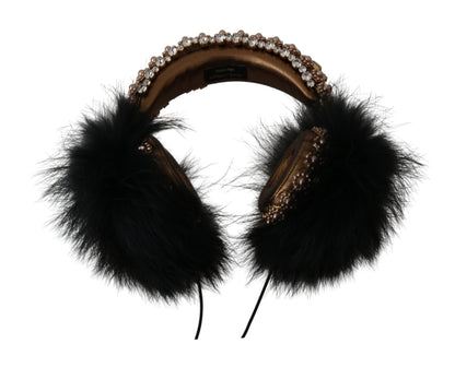Casque audio Dolce &amp; Gabbana orné de cristaux noirs et dorés