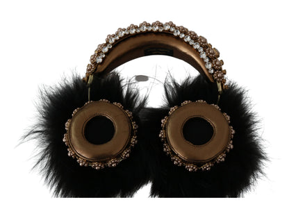 Casque audio Dolce &amp; Gabbana orné de cristaux noirs et dorés