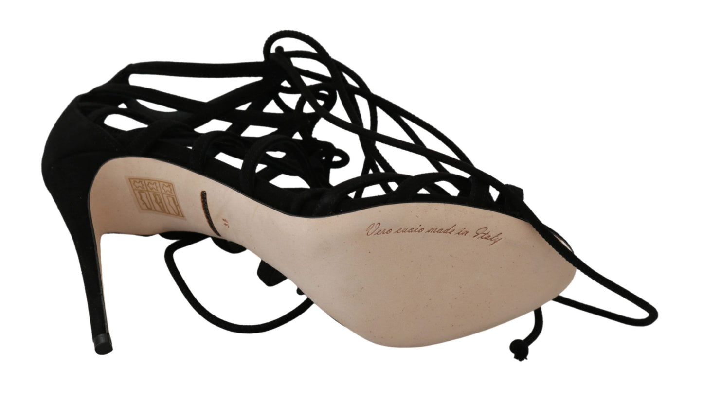 Dolce &amp; Gabbana Black Suede Strap Stilettos Shoes Sandals