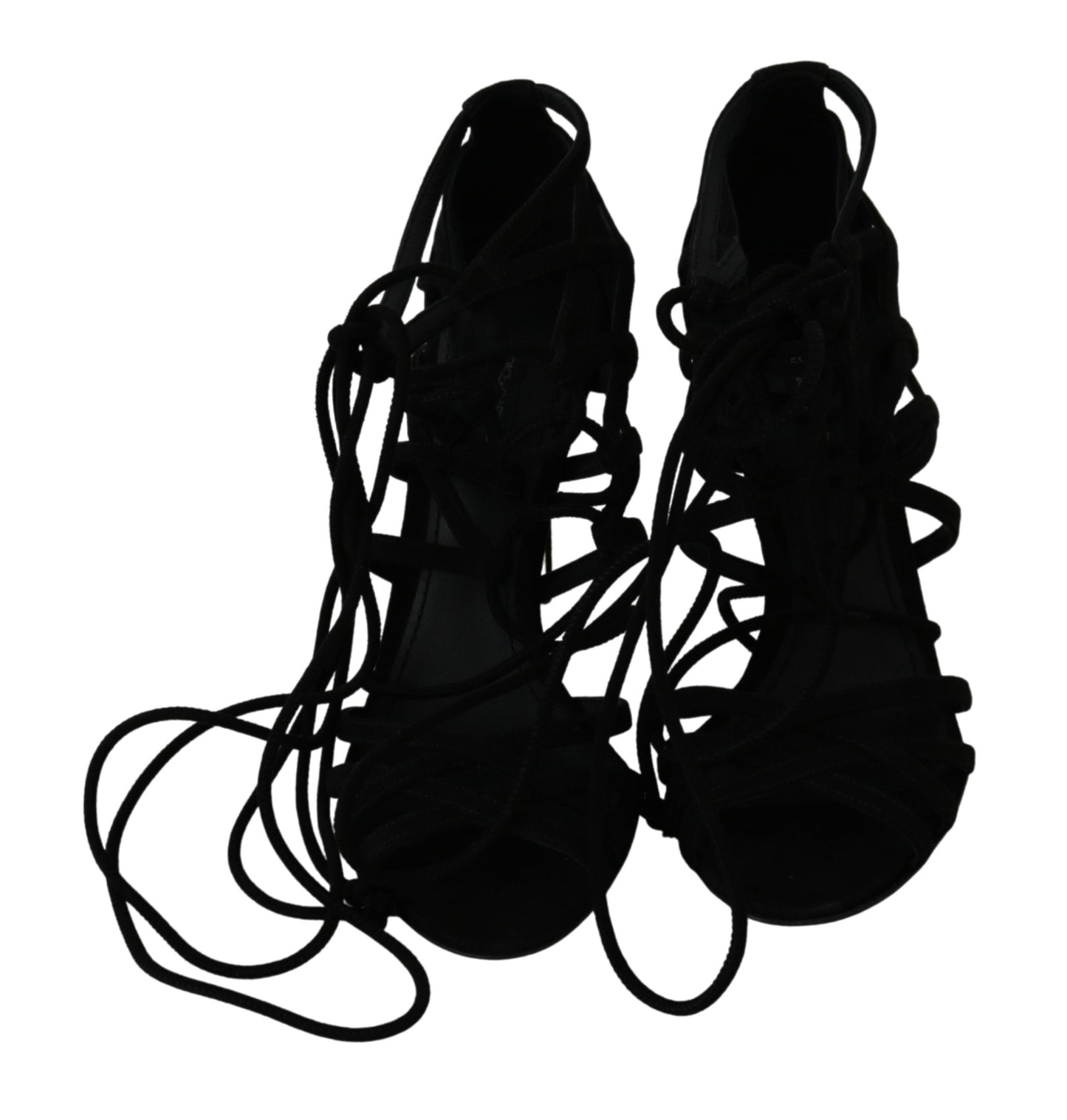 Dolce &amp; Gabbana Black Suede Strap Stilettos Shoes Sandals