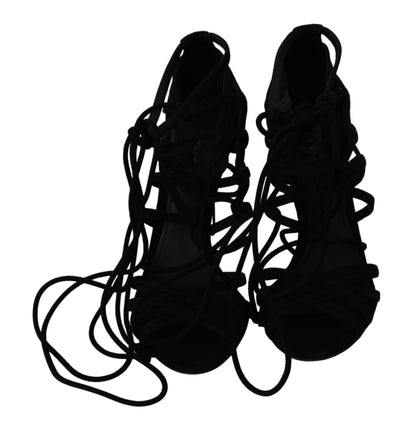 Dolce &amp; Gabbana Black Suede Strap Stilettos Shoes Sandals