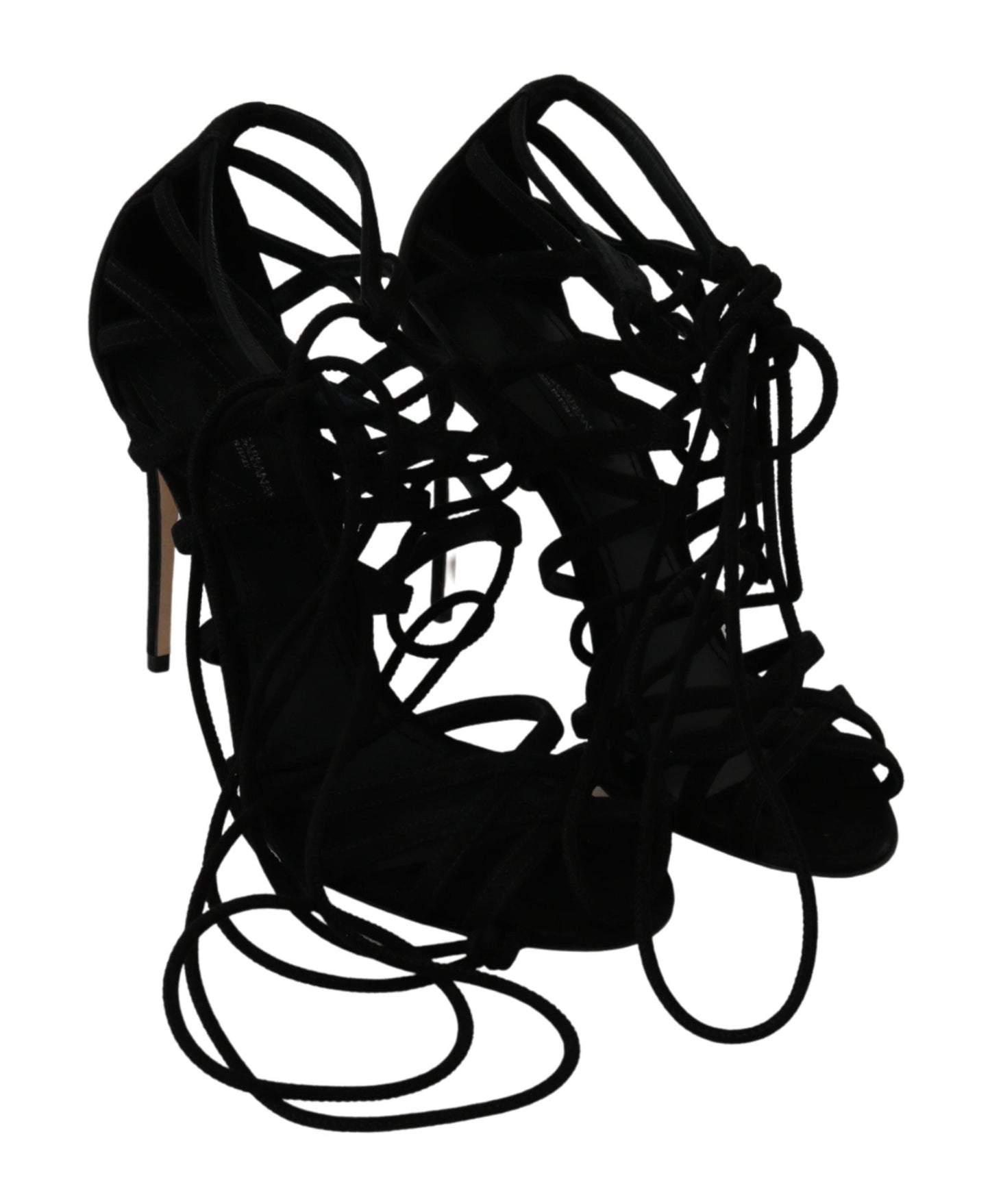 Dolce &amp; Gabbana Black Suede Strap Stilettos Shoes Sandals