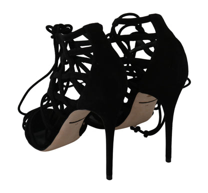 Dolce &amp; Gabbana Black Suede Strap Stilettos Shoes Sandals