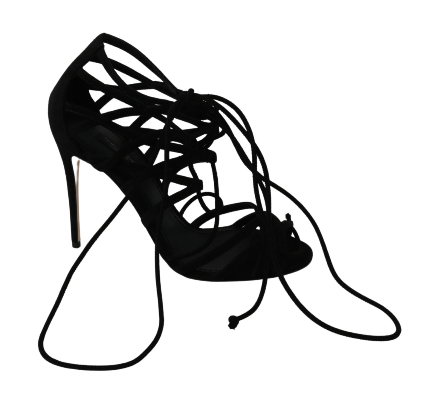 Dolce &amp; Gabbana Black Suede Strap Stilettos Shoes Sandals