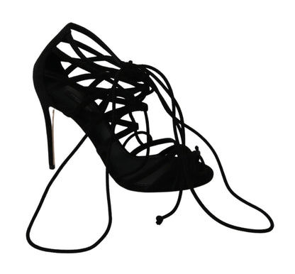Dolce &amp; Gabbana Black Suede Strap Stilettos Shoes Sandals