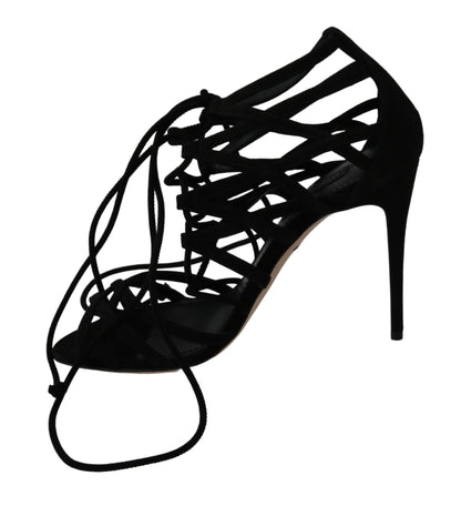 Dolce &amp; Gabbana Black Suede Strap Stilettos Shoes Sandals