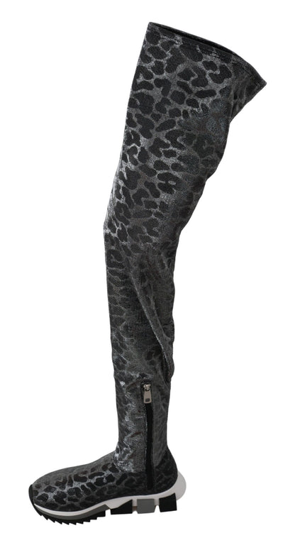 Bottines élégantes léopard Dolce &amp; Gabbana au-dessus du genou