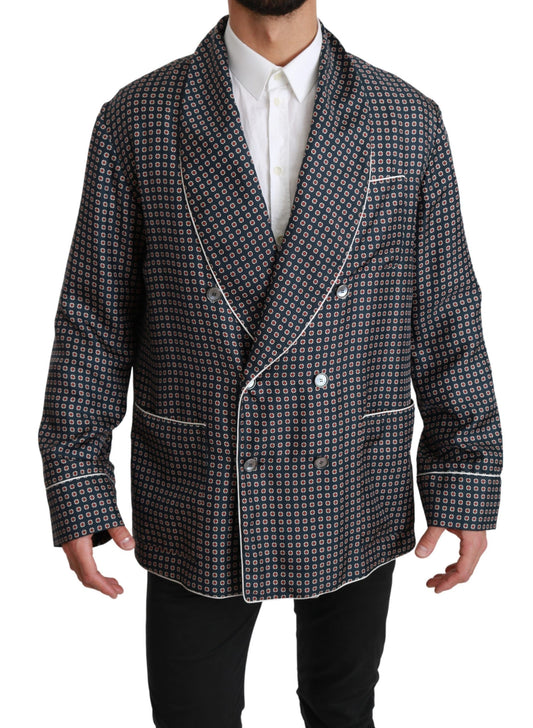 Dolce &amp; Gabbana élégant manteau croisé en soie bleu marine