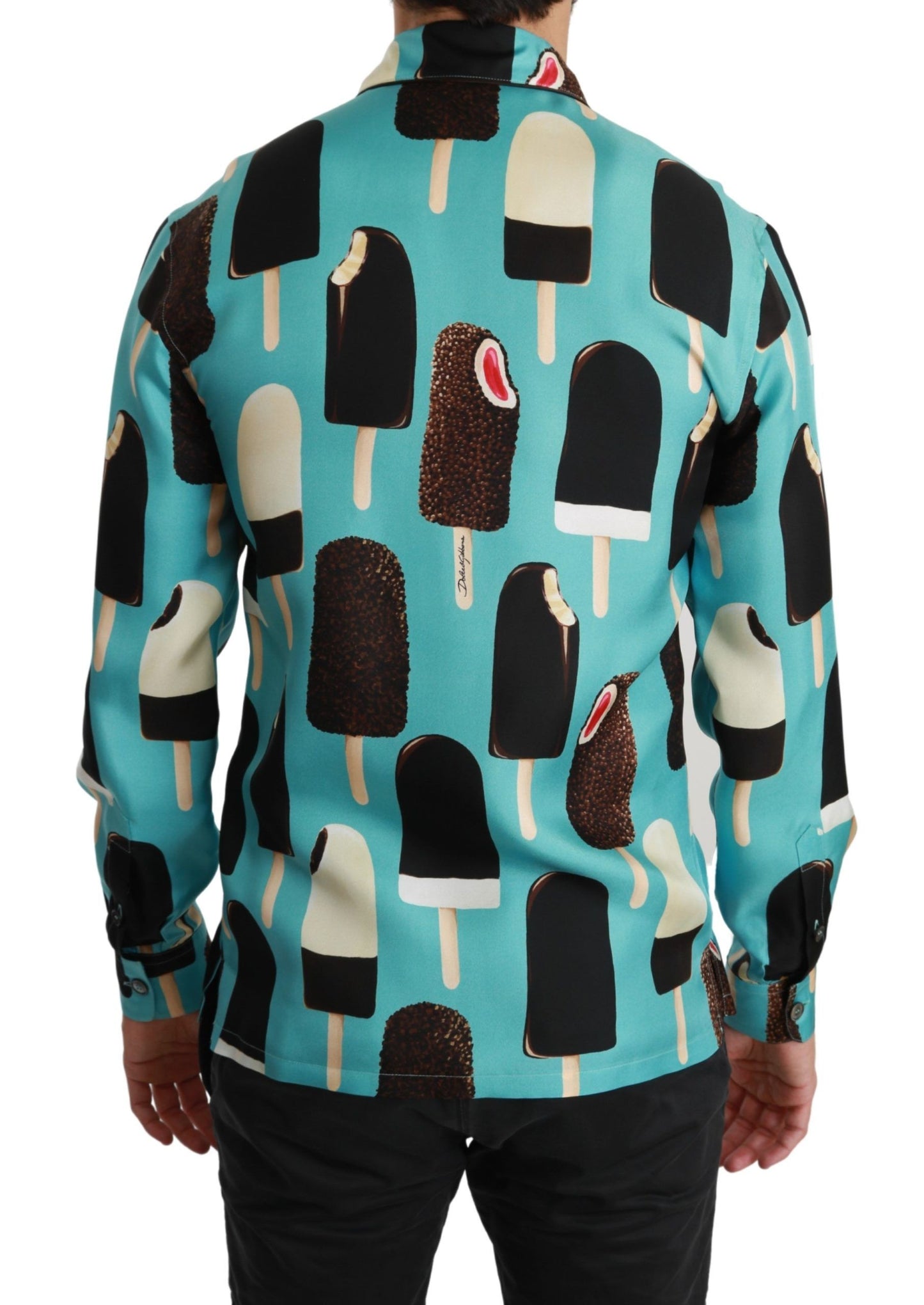 Dolce & Gabbana Blue Silk Ice Cream Print Casual Shirt by Dolce & Gabbana