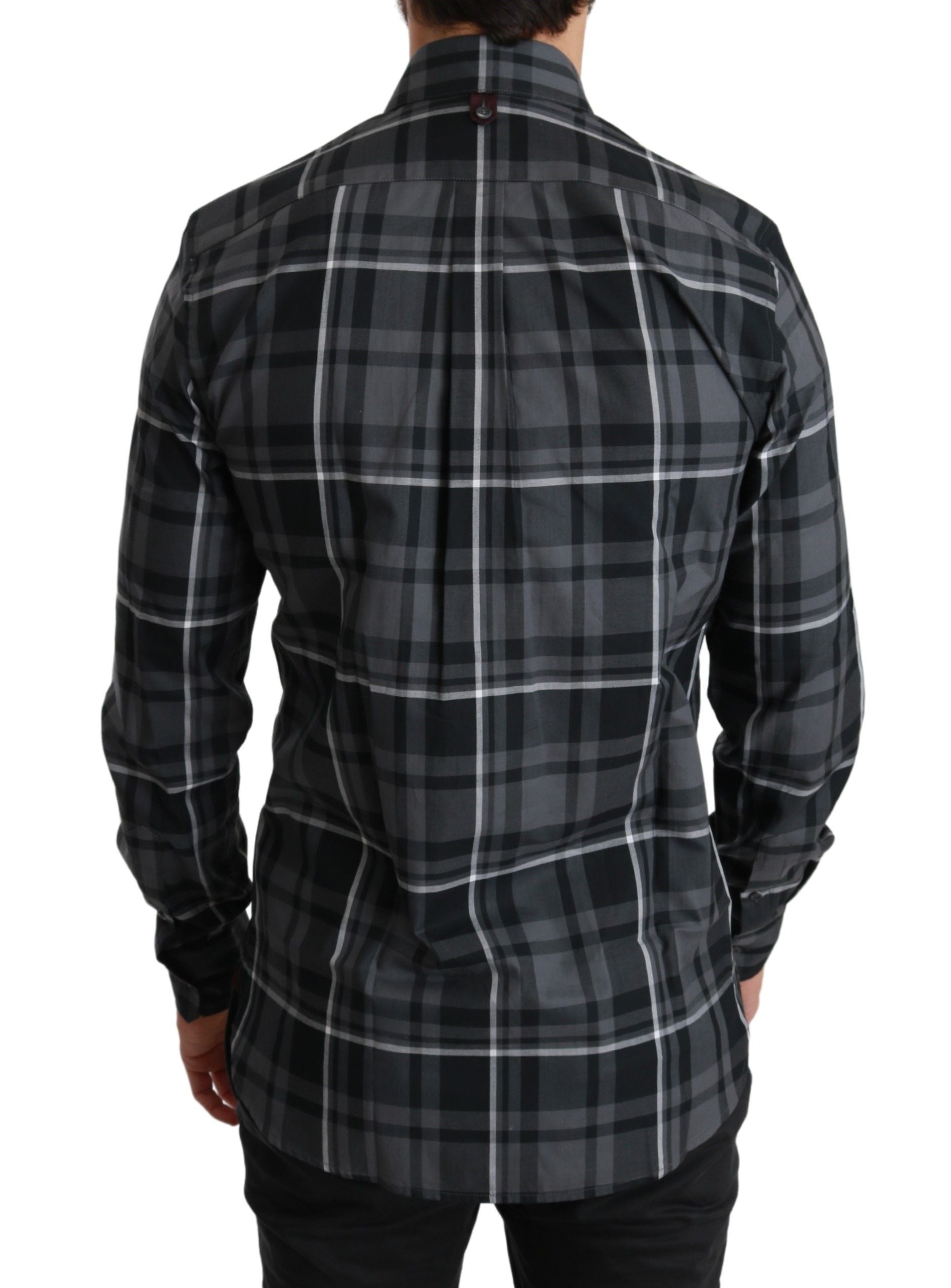 Dolce & Gabbana Gray Checkered Heart Collar MARTINI Shirt by Dolce & Gabbana