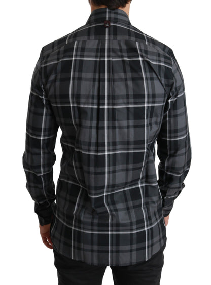 Dolce & Gabbana Gray Checkered Heart Collar MARTINI Shirt by Dolce & Gabbana