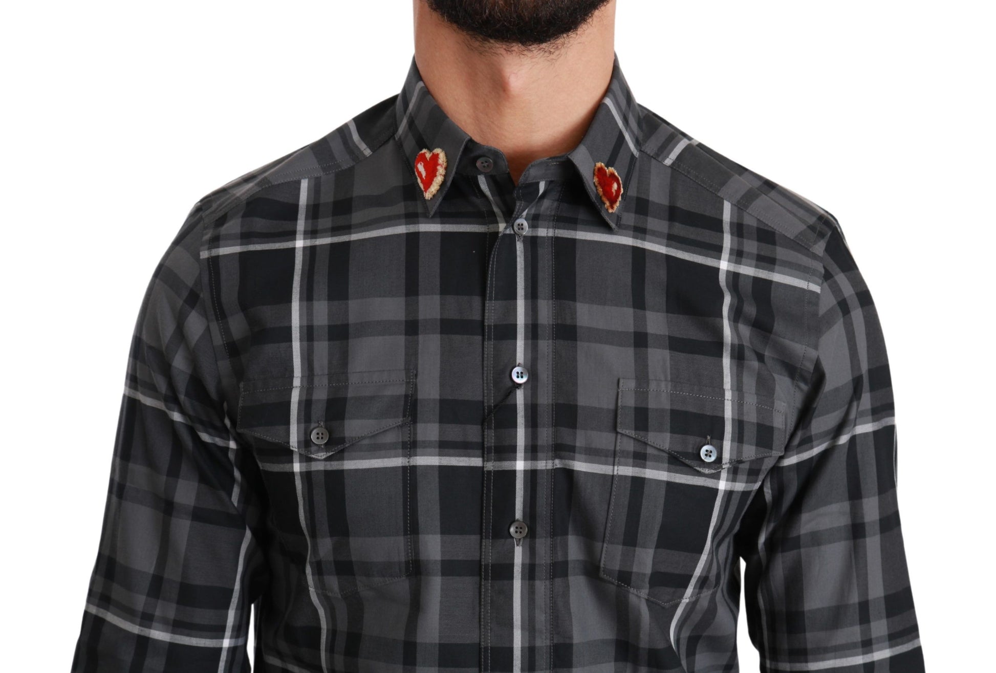 Dolce & Gabbana Gray Checkered Heart Collar MARTINI Shirt by Dolce & Gabbana