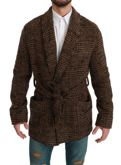 Dolce &amp; Gabbana Élégante veste cape ceinturée en mélange d'alpaga marron